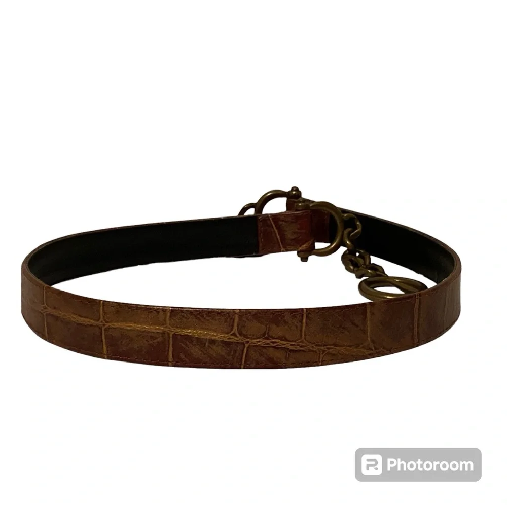 SUZI OHER BELT BROWN LEATHER GOLD FOIL EFFECT CROC LOOK CHUNKY BRONZE CHAIN L